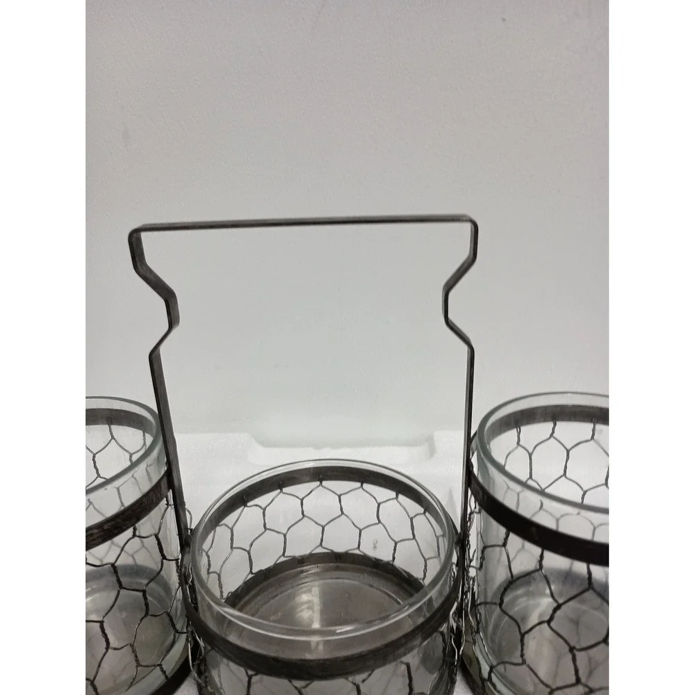Vintage Rustic Metal Glass Caddy Server Organizer Handle Brown Farmhouse‎ Decor